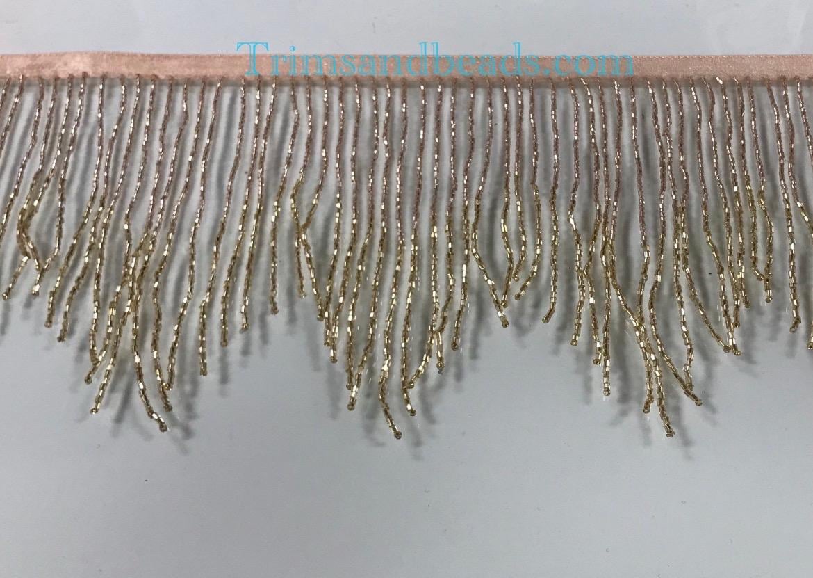 6.5/6" Rose Gold/Gold Sparkling Ombre Ombré CHEVRON Glass BUGLE Bead Beaded Fringe Lamp Costume Trim Variegated