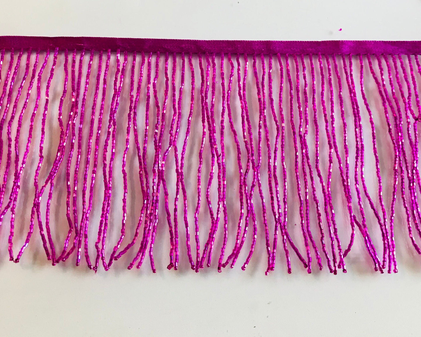 5 yard bolt 6.5/6" FUCHSIA Pink AB Glass BUGLE Bead Beaded Fringe Lamp Costume Trim