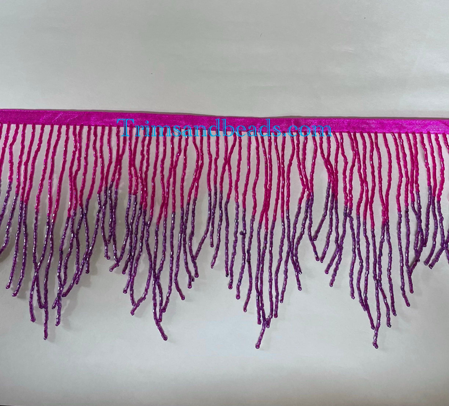 6" Fuchsia AB/Purple Ombre CHEVRON Glass BUGLE Bead Beaded Fringe Lamp Costume Trim Variegated