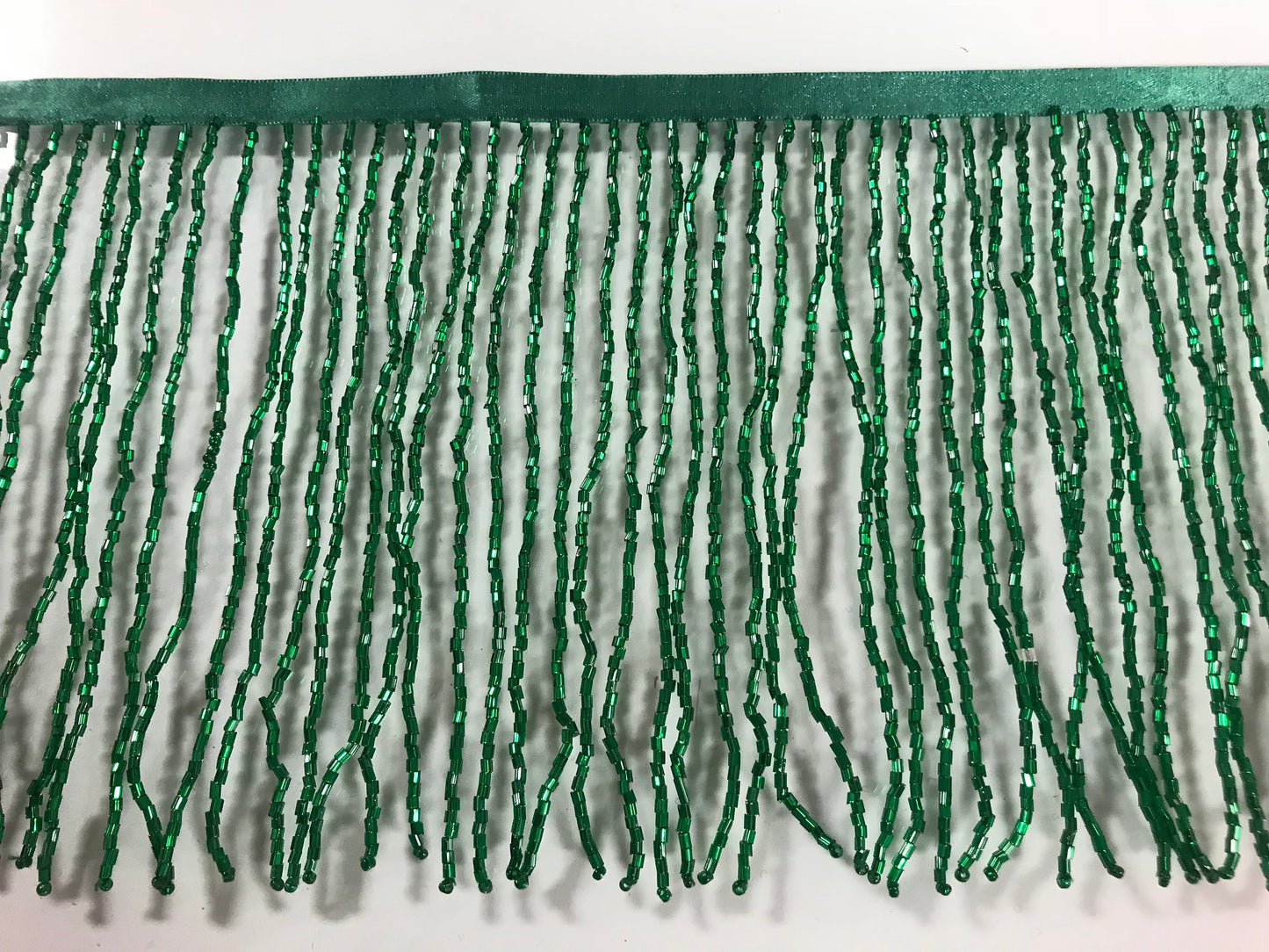 5yd Bolt 6.5" EMERALD GREEN Glass BUGLE Bead Beaded Fringe Lamp Costume Trim