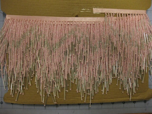 6/6.5" Pink & Silver Glass SEED Bugle Beaded Fringe CHEVRON Lamp Costume Trim Variegated