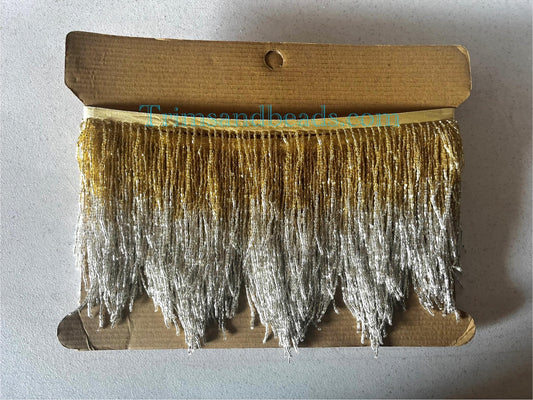 By the Yard-6.5/6" Gold/Silver Sparkling Ombre Ombré CHEVRON Glass BUGLE Bead Beaded Fringe Lamp Costume Trim Variegated
