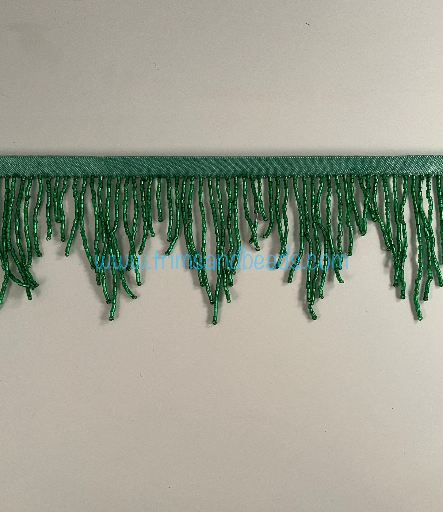 3" EMERALD GREEN Glass CHEVRON Bugle Bead Beaded Fringe Lamp Costume Trim