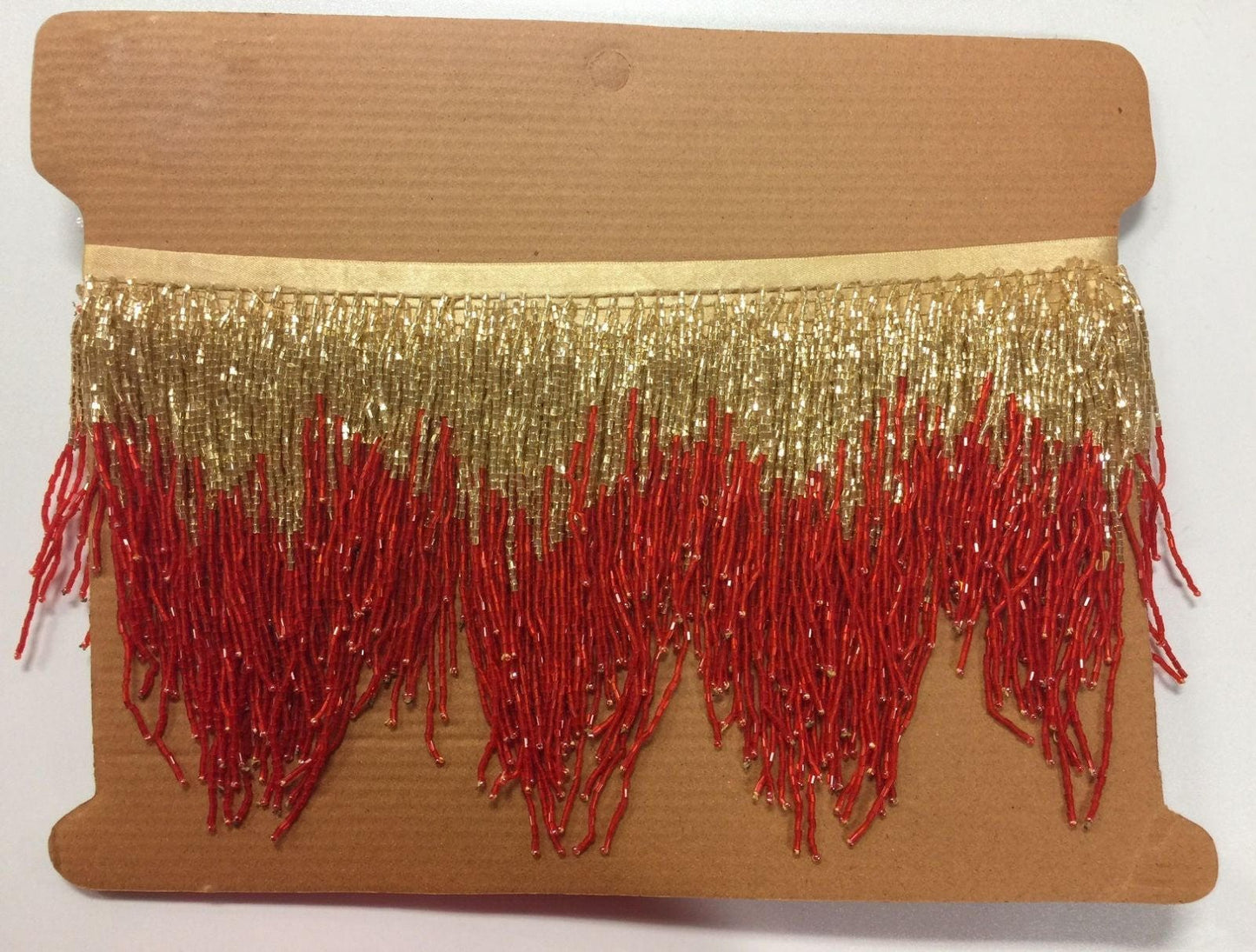 6" Gold & Red Glass BUGLE BEAD Beaded Fringe CHEVRON Lamp Costume Trim Choose LengthVariegated