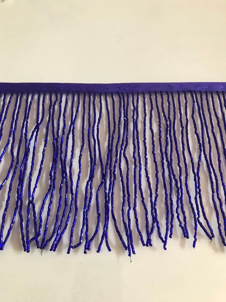 5 yard bolt 6.5/6" Dark ROYAL BLUE Glass BUGLE Bead Beaded Fringe Lamp Costume Trim
