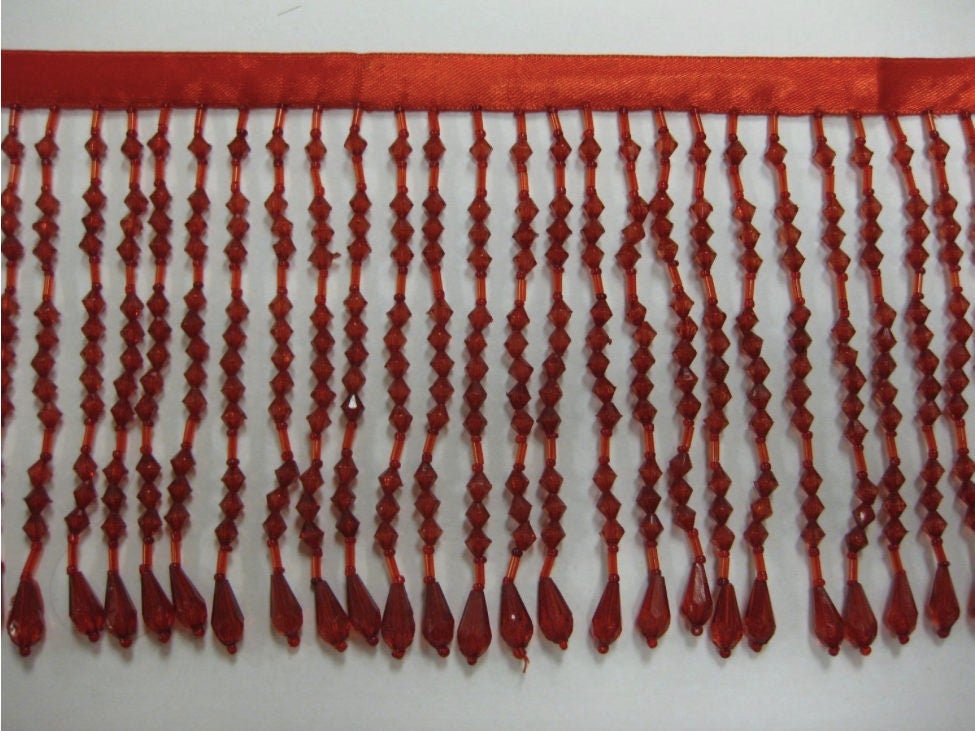5 Yard Bolt- RED 5" ACRYLIC & Glass Seed Bead Beaded Fringe Lamp Costume Trim