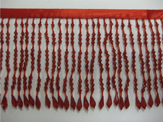 5 Yard Bolt- RED 5" ACRYLIC & Glass Seed Bead Beaded Fringe Lamp Costume Trim