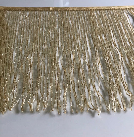3 yard bolt-12" GOLD Glass BUGLE Bead Beaded Fringe Lamp Costume Trim Choose Length