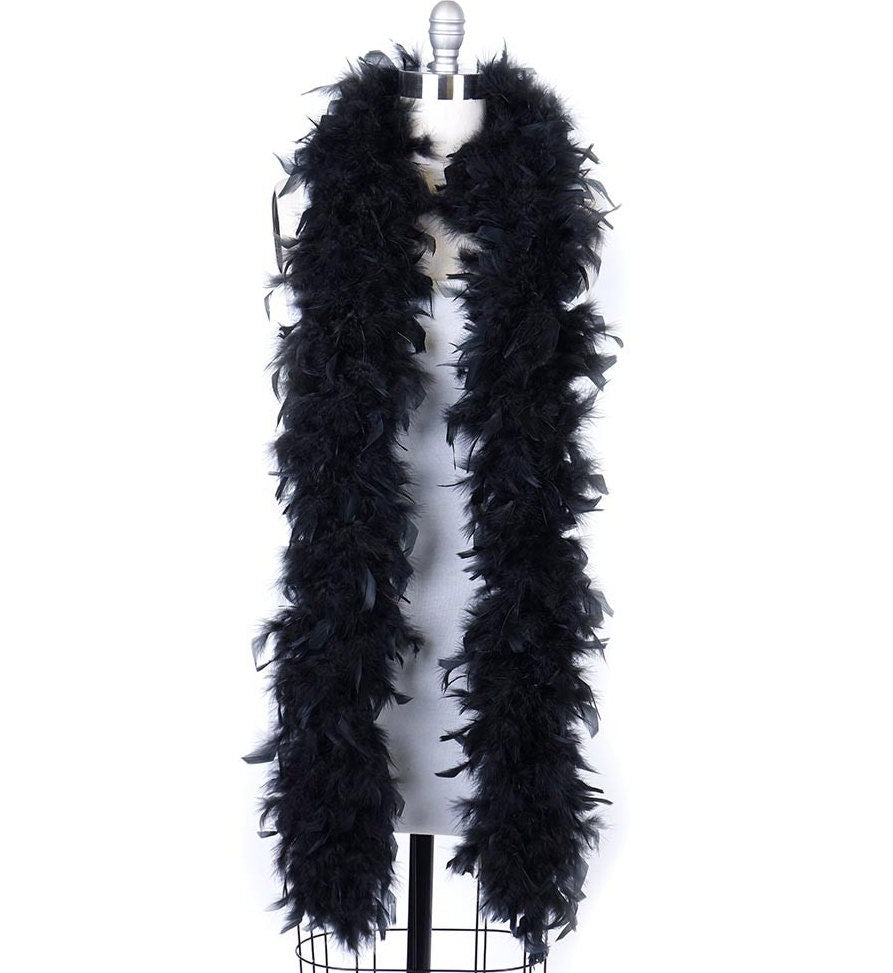 SALE-Thick 120g Chandelle Feather Boa BLACK 6 ft Costume/Craft Making