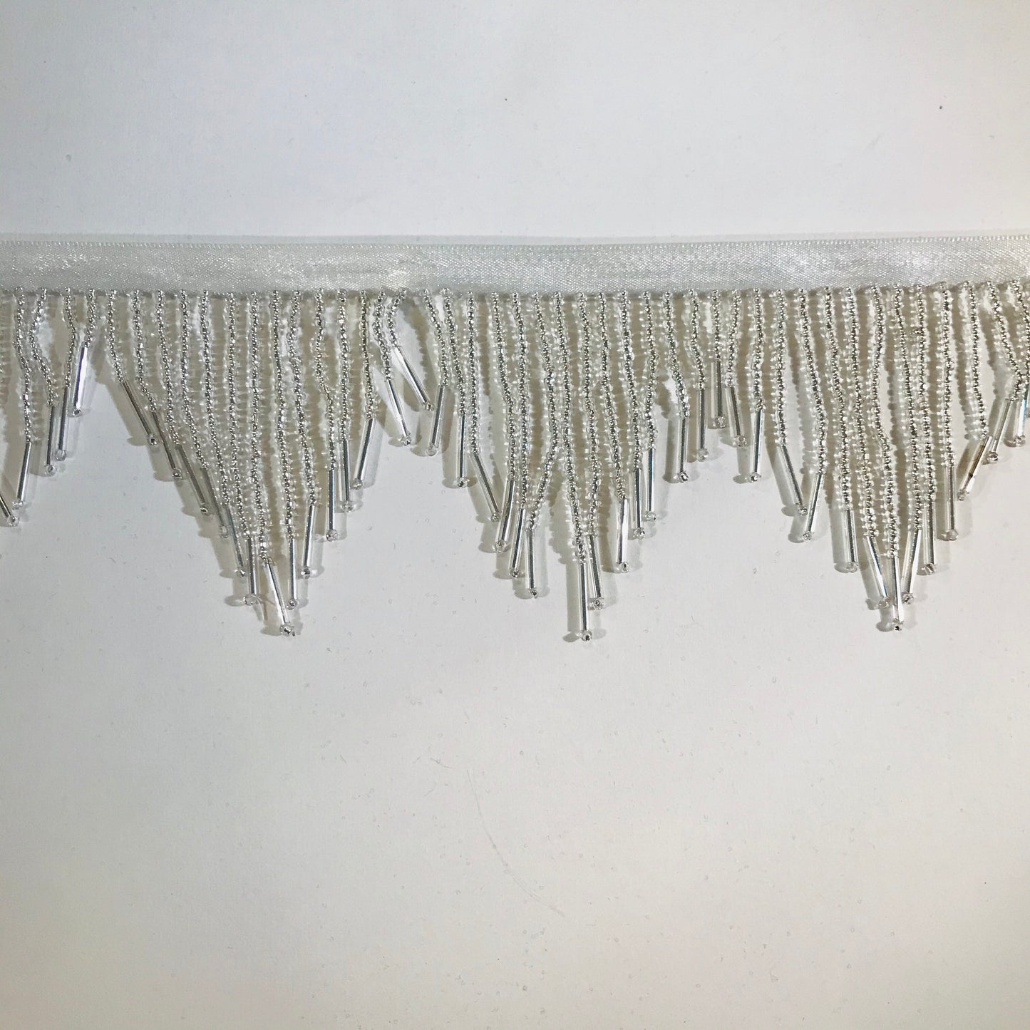 3" SILVER Glass SEED Bead CHEVRON with Tube Bugle Ends Beaded Fringe Trim Variegated