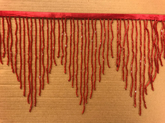 6" RED Glass CHEVRON BUGLE Bead Beaded Fringe Lamp Costume Trim Variegated