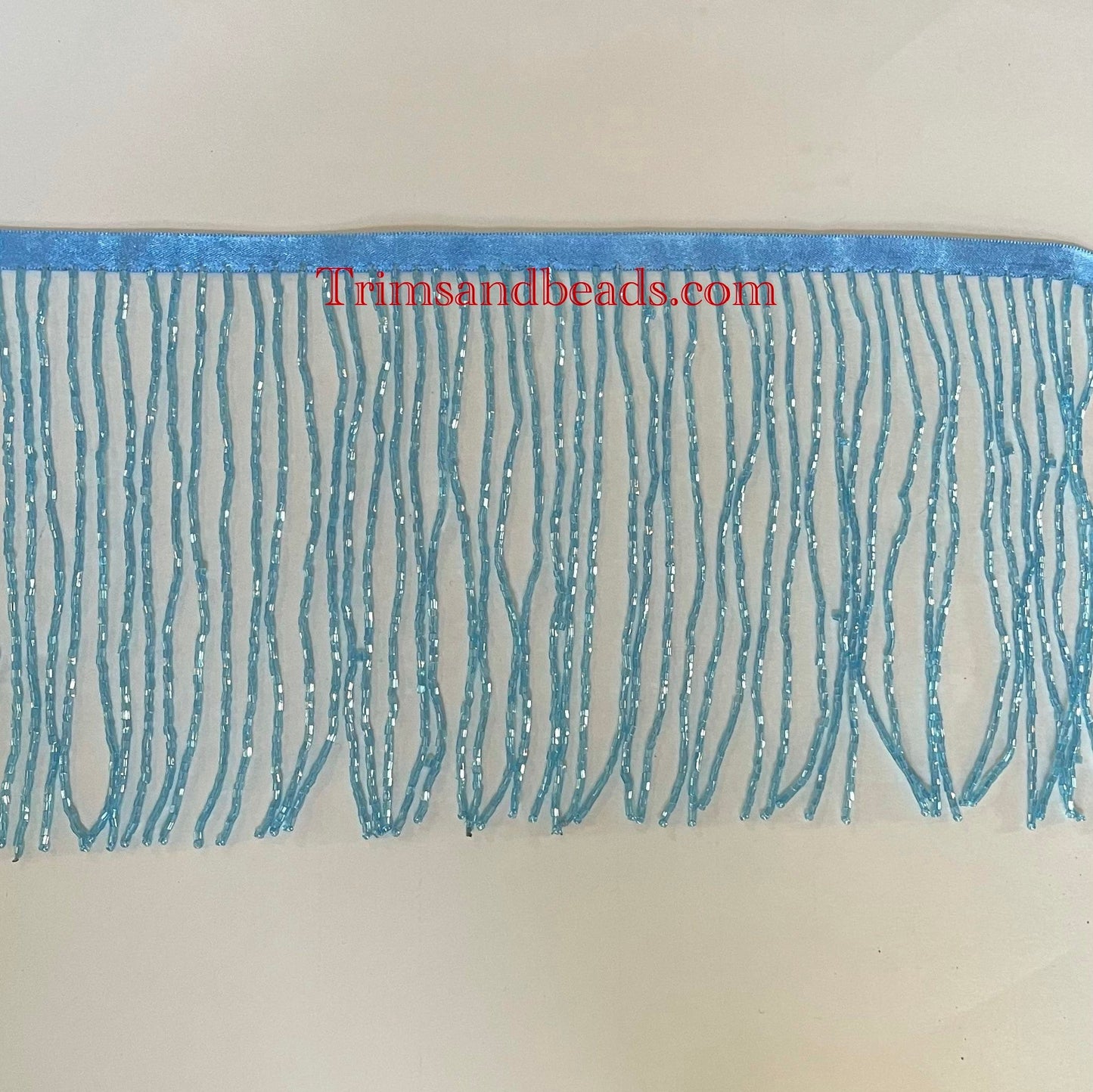 6" ICE BLUE Glass BUGLE Bead Beaded Fringe Lamp Costume Trim Choose Length