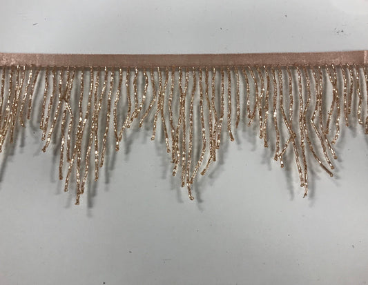 5 Yard Bolt-4/4.5" ROSE Gold Glass BUGLE Bead CHEVRON Beaded Fringe Lamp Costume Trim Variegated