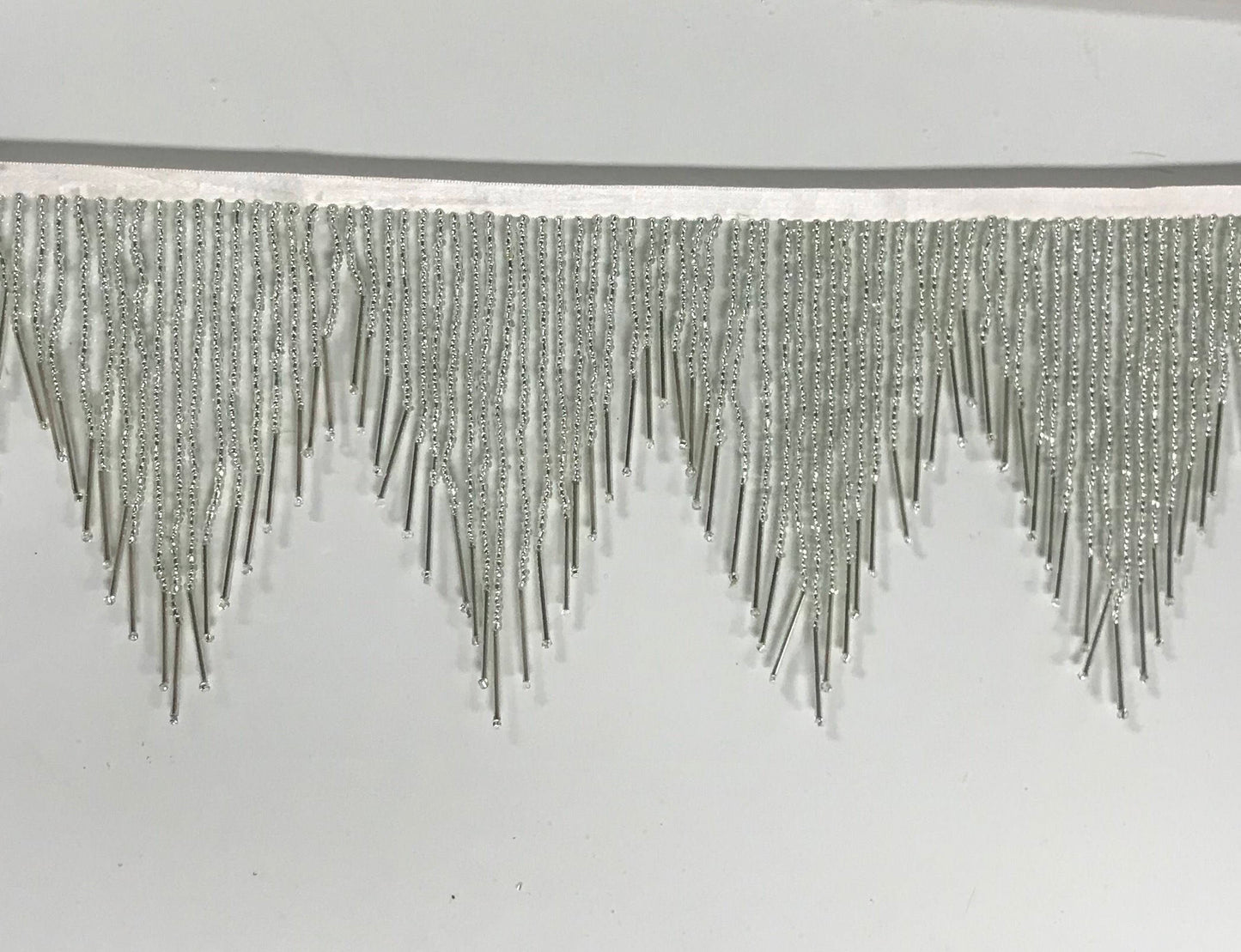6" Silver Glass SEED and Long Bugle Beaded Fringe CHEVRON Lamp Costume Trim Variegated