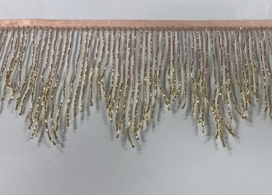 5 Yard Bolt- 6/6.5" Rose Gold/Gold Ombre Ombré CHEVRON Glass BUGLE Bead Beaded Fringe Lamp Costume Trim Variegated