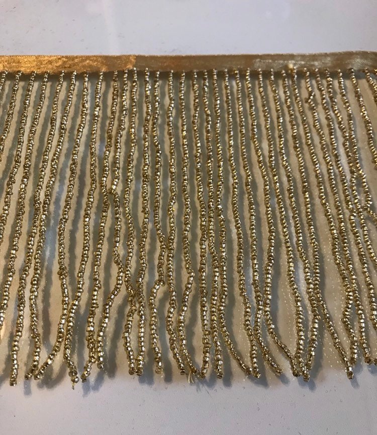 6/6.5" GOLD Glass SEED Bead Beaded Fringe Lamp Costume Trim