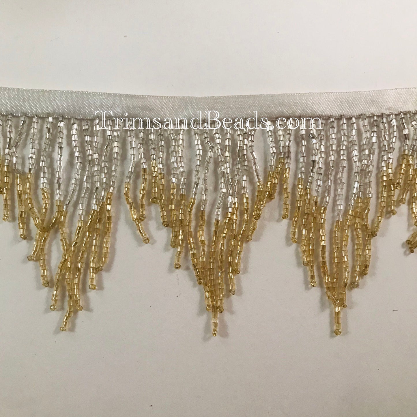 3" SILVER/GOLD Glass CHEVRON Bugle Bead Beaded Ombre Fringe Lamp Costume Trim Variegated