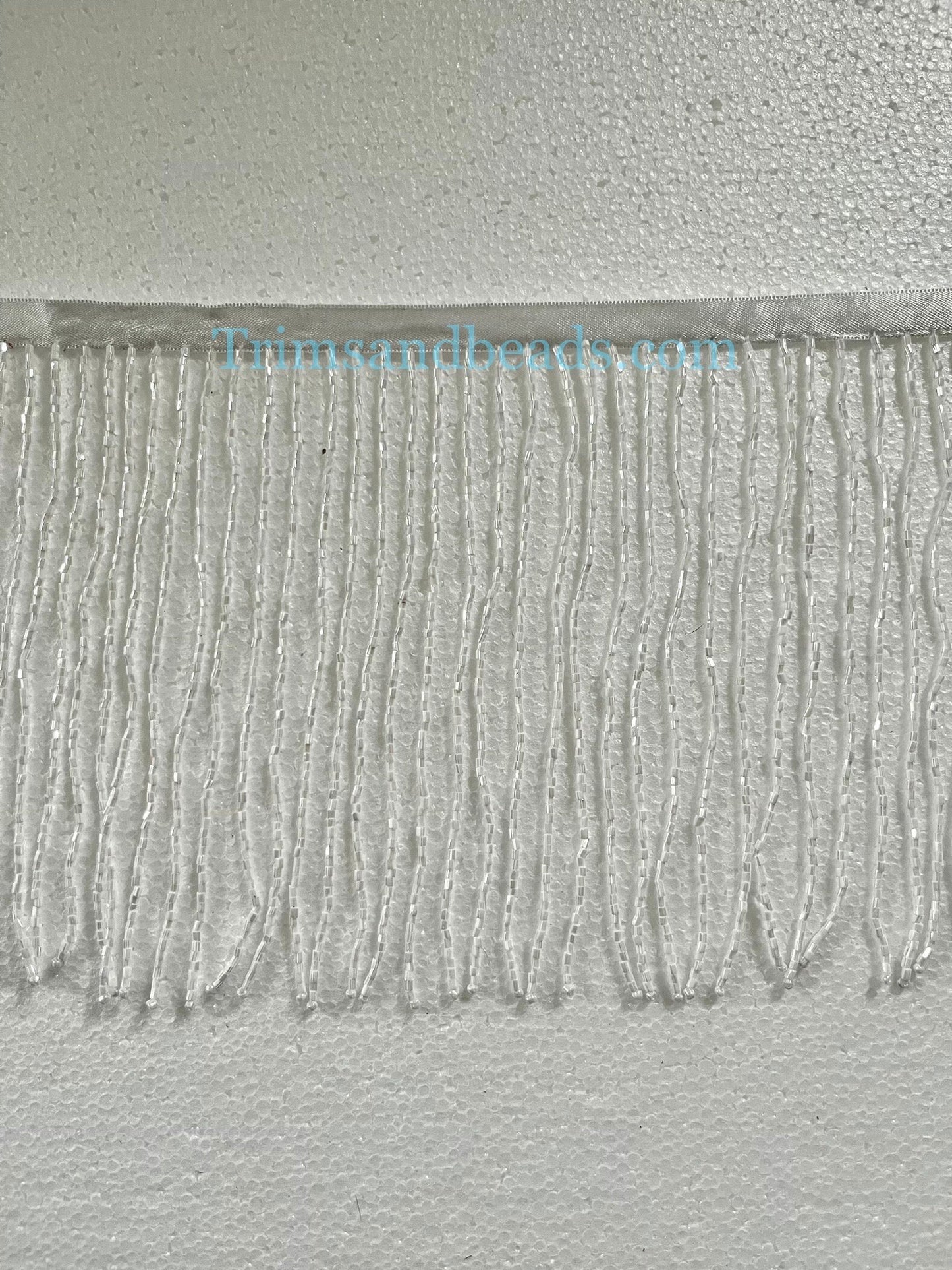 5 yard bolt 6.5/6" Sparkling WHITE Glass BUGLE Bead Beaded Fringe Lamp Costume Trim