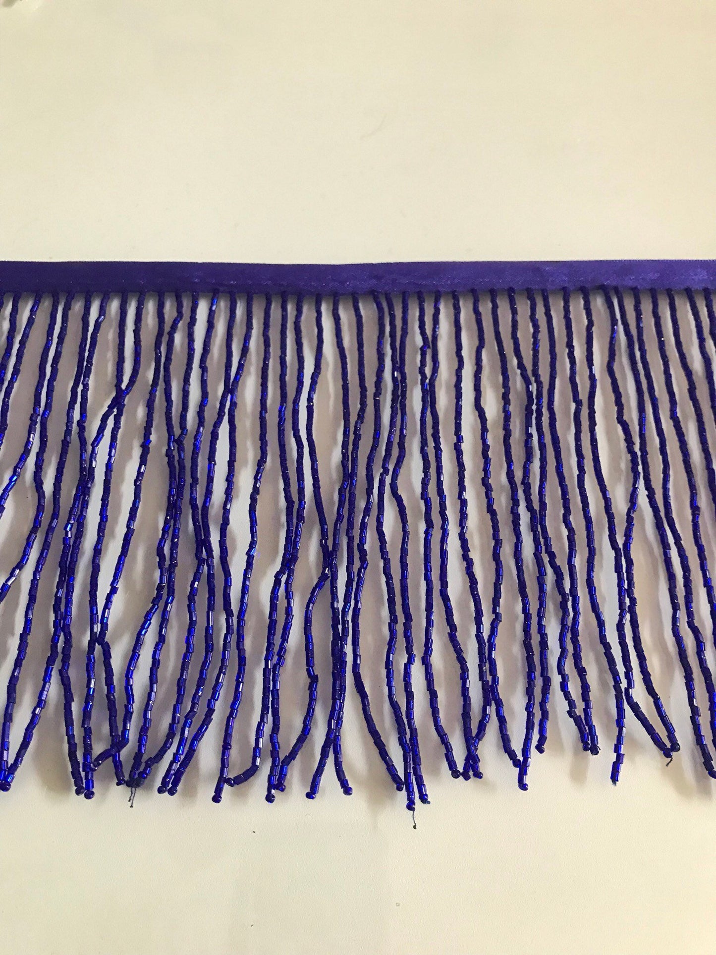 By the Yard-6" DARK ROYAL Blue Glass BUGLE Bead Beaded Fringe Lamp Costume Trim