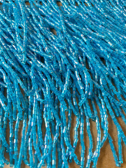 3" Dark Turquoise Blue AB Glass BUGLE Bead Beaded Fringe Lamp Costume Trim