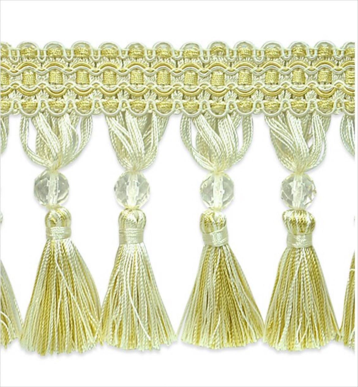 By The Yard-Gold/Ivory Mix Beaded Tassel Fringe Trim Fabric Fringe Lampshade Lamp Costume Pillow Curtains Home Decor