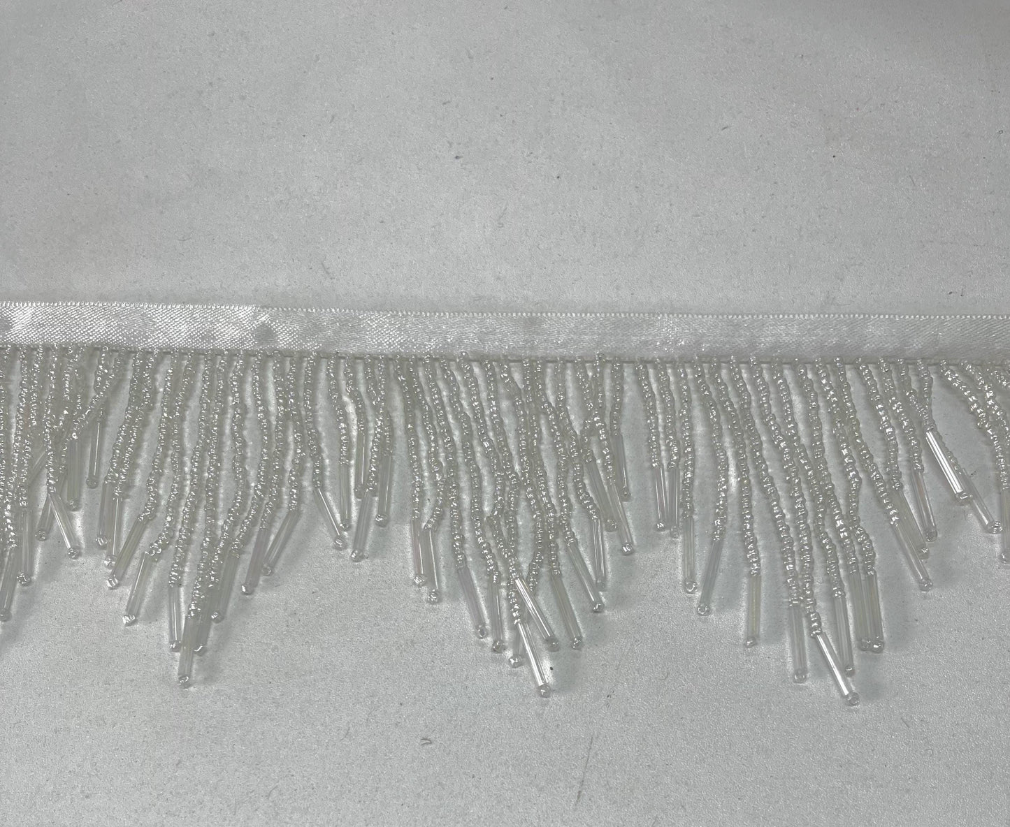 3" Iridescent White AB Glass SEED Bead CHEVRON with Tube Bugle Ends Beaded Fringe Trim