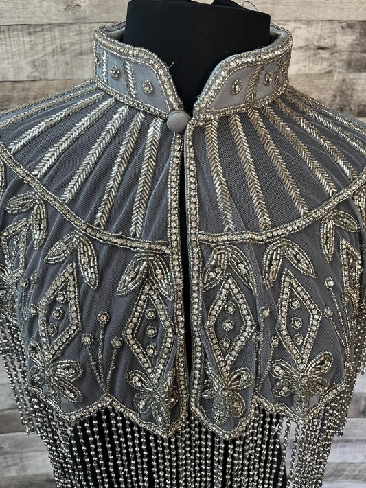 Rhinestone with Bead Fringe Sequin Glass Beaded & Sequin Collar Shoulder Shrug Shawl Applique Wrap