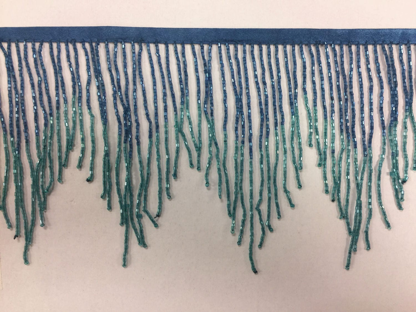 5 Yard Bolt- 6.5" Blue/Teal Ombre Ombré CHEVRON Glass BUGLE Bead Beaded Fringe Lamp Costume Trim Variegated