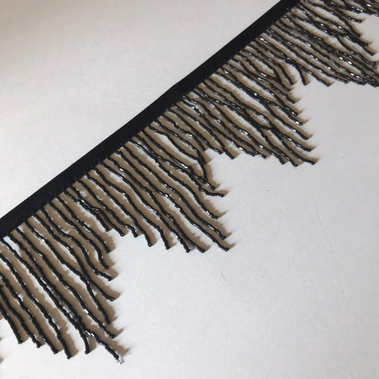 4" BLACK Glass CHEVRON BUGLE Bead Beaded Fringe Lamp Costume Trim Choose LengthVariegated
