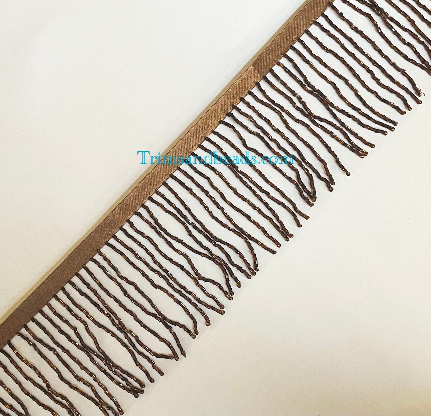 3” Dark COPPER BROWN Glass BUGLE Bead Beaded Fringe Lamp Costume Trim