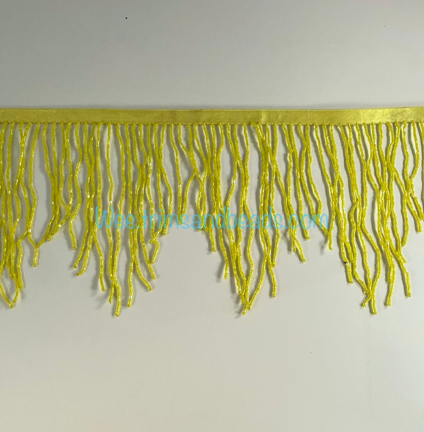 5 Yard Bolt- 6.5" YELLOW Glass BUGLE Bead CHEVRON Beaded Fringe Lamp Costume Trim Variegated