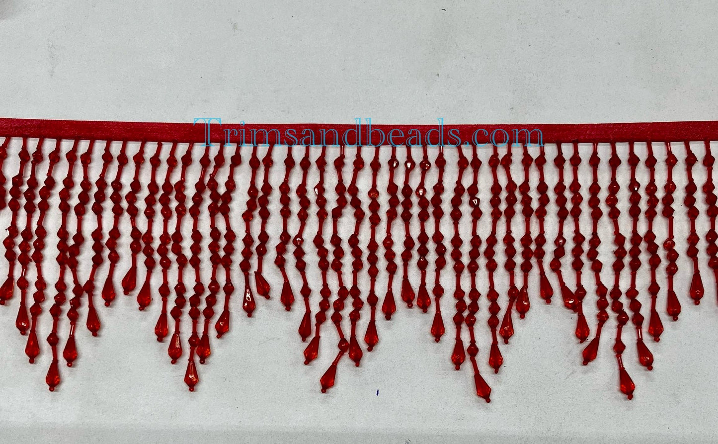 5" Red ACRYLIC & Glass CHEVRON Bead Beaded Fringe Teardrop Ends Lamp Costume Trim
