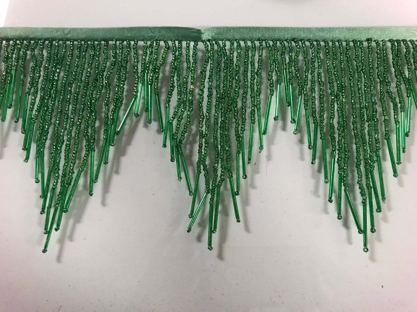 5 yard bolt-6.5" Green Glass Seed & Bugle Bead Beaded Fringe Chevron Lamp Costume Trim Variegated