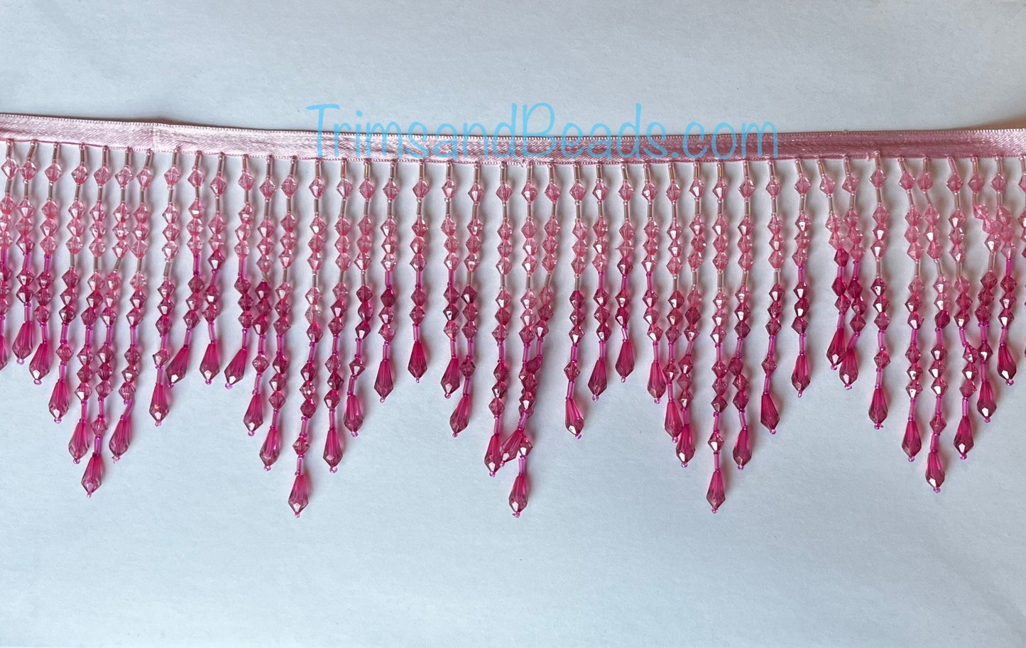 5" Light Pink/Hot Pink Ombré ACRYLIC & Glass CHEVRON Bead Beaded Fringe Teardrop Ends Lamp Costume Trim