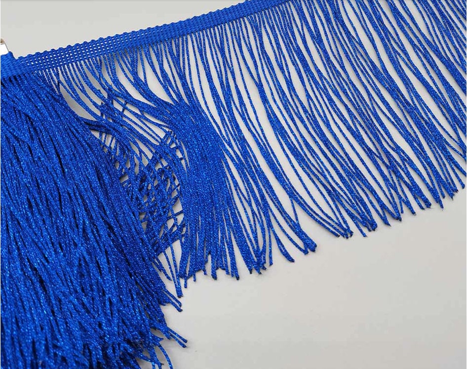 By the Yard-6" METALLIC ROYAL BLUE Chainette Fabric Fringe Lampshade Lamp Costume Trim