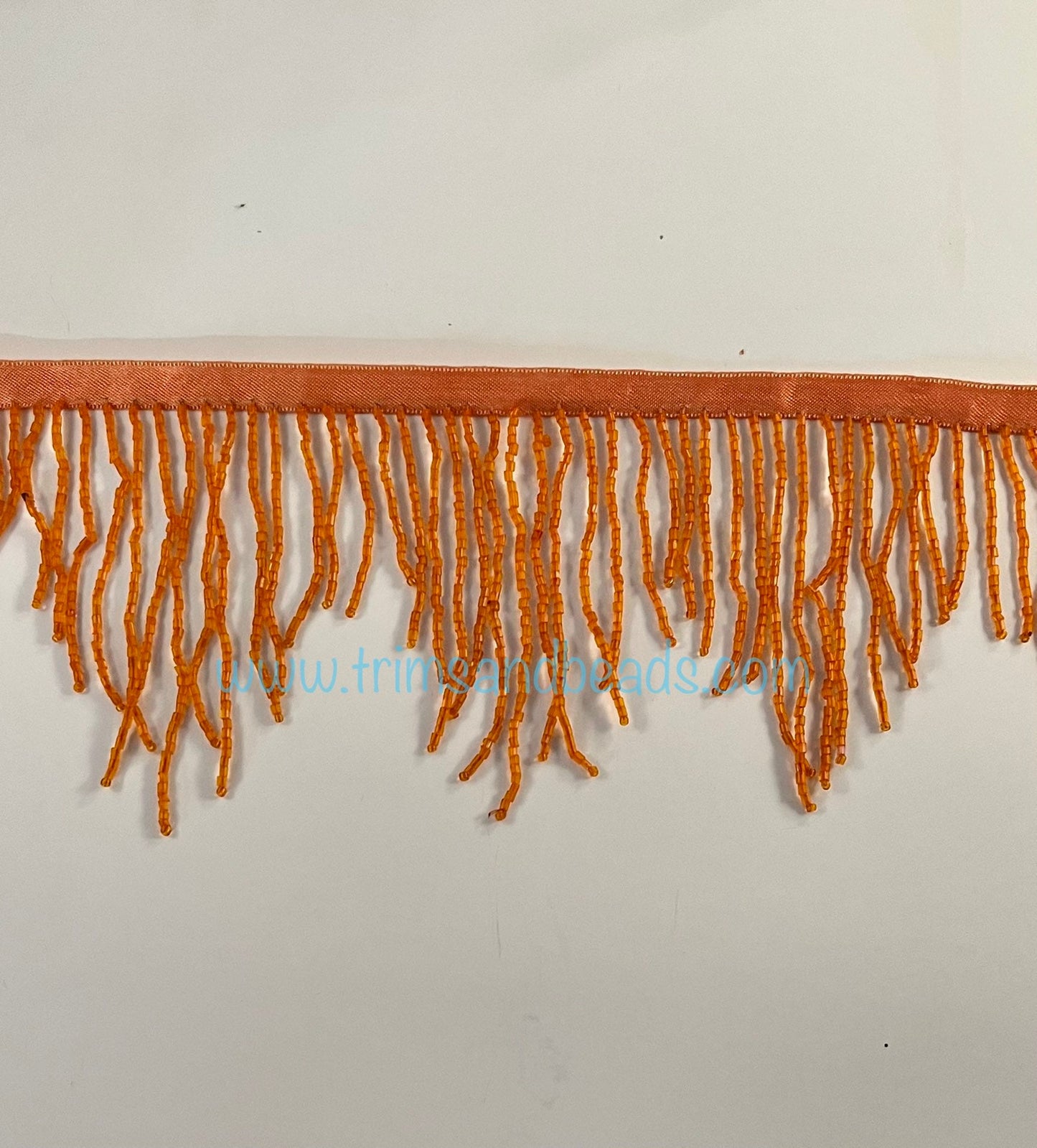 4" ORANGE Glass CHEVRON BUGLE Bead Beaded Fringe Lamp Costume Trim Variegated