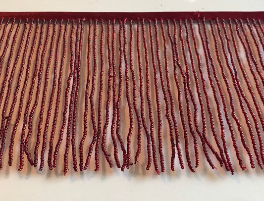 By the Yard 6.5" BURGUNDY RED Glass SEED Bead Beaded Fringe Lamp Costume Trim