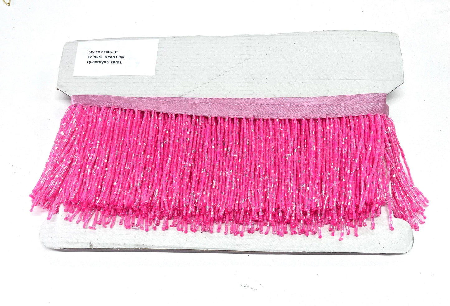 3" NEON Hot PINK Glass BUGLE Bead Beaded Fringe Lamp Costume Trim