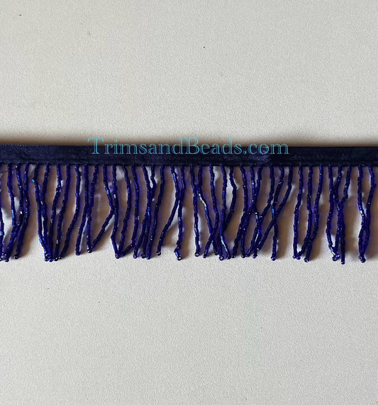 2/2.5" Dark ROYAL BLUE Glass BUGLE Bead Beaded Fringe Lamp Costume Trim