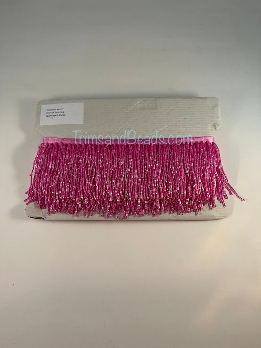 3” HOT PINK Glass BUGLE Bead Beaded Fringe Lamp Costume Trim