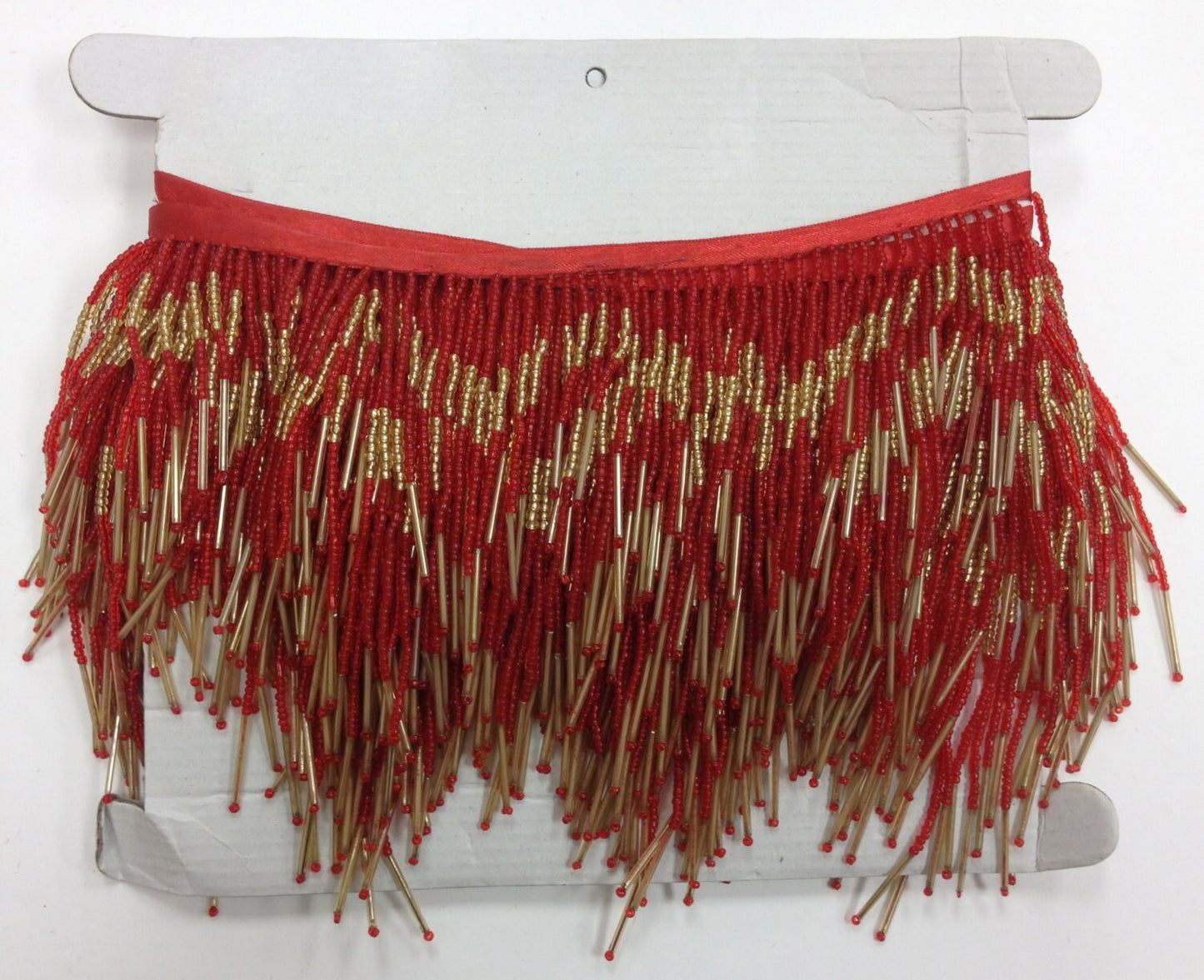 5 Yard Bolt 6.5" Red & Gold Glass Seed Bugle Beaded Fringe Chevron Lamp Costume Trim Variegated