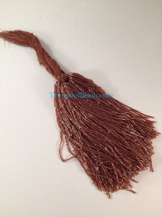 100 Pieces COPPER BROWN Droppers Individual 6 Inch Glass BUGLE Bead Fringe Strands for Hand Sewing