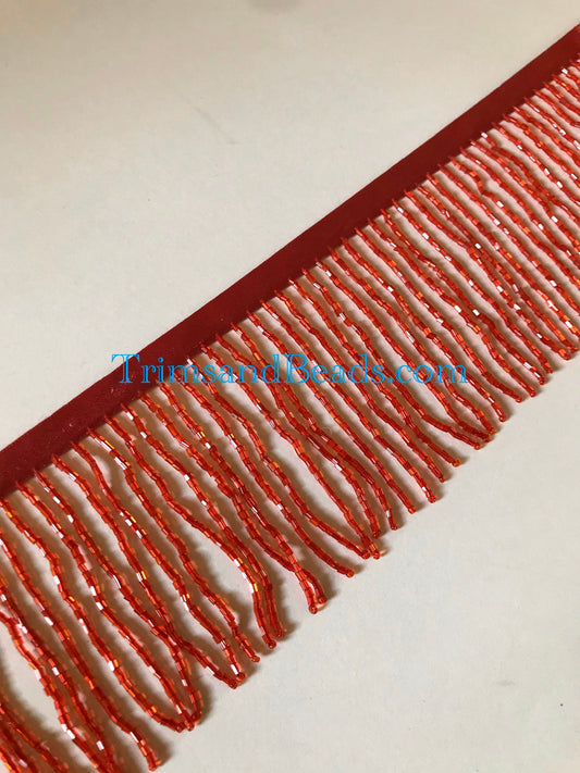 3" RED Glass BUGLE Bead Beaded Fringe Lamp Costume Trim