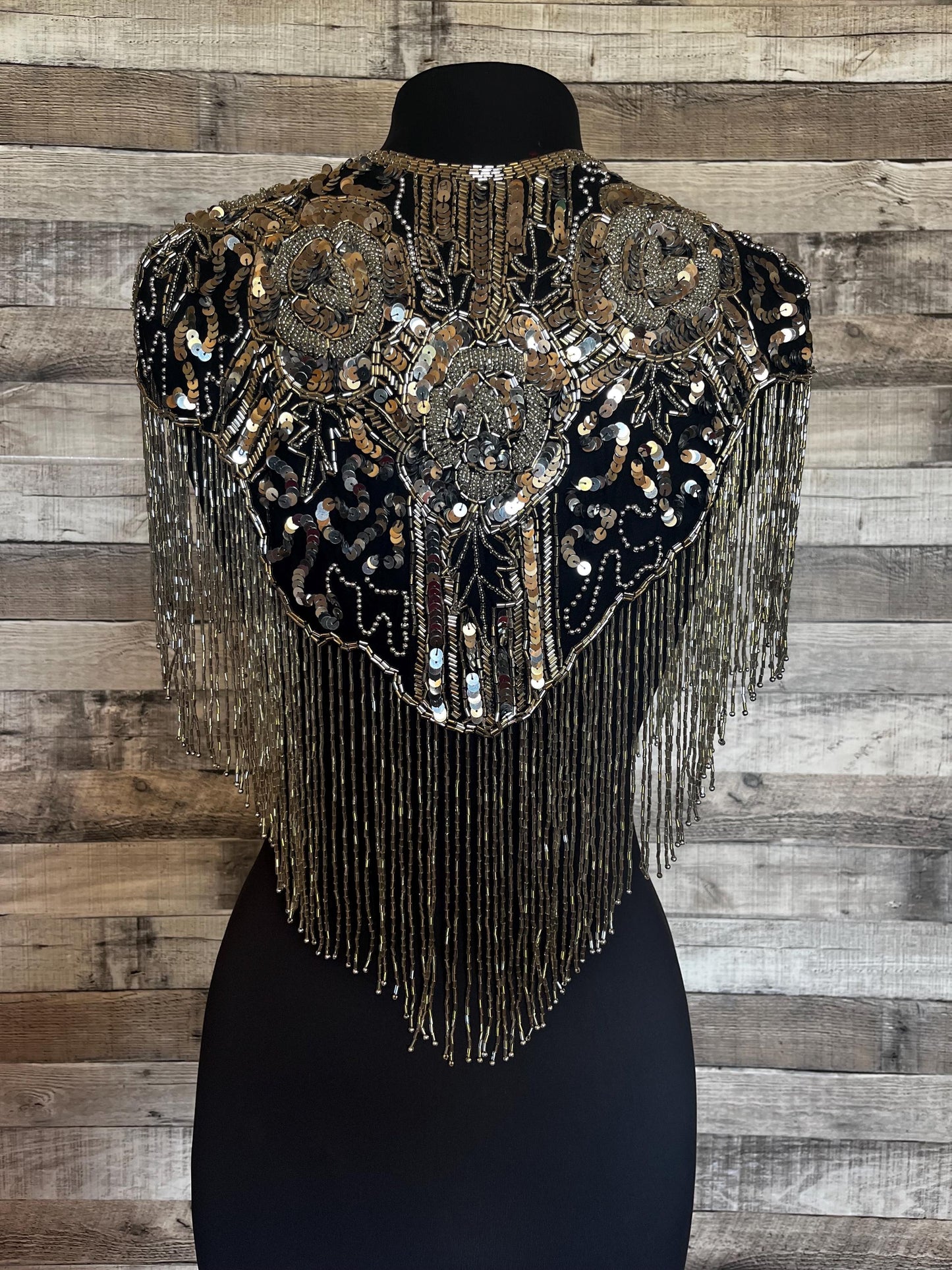 SILVER/BLACK Sequin Glass Rose Beaded & Sequin Lace Collar Shoulder Shrug Shawl Applique Wrap Bridal
