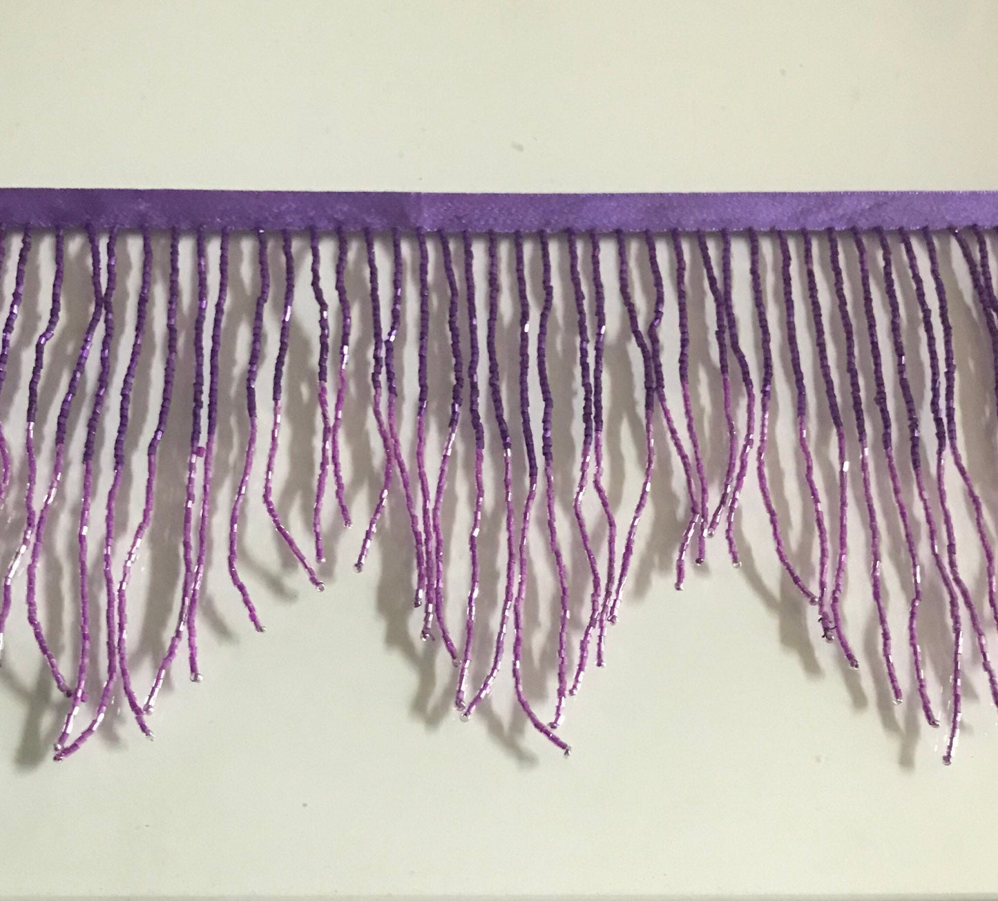 6.5/6" Dark Purple/Lilac Ombre Ombré CHEVRON Glass BUGLE Bead Beaded Fringe Lamp Costume Trim Variegated