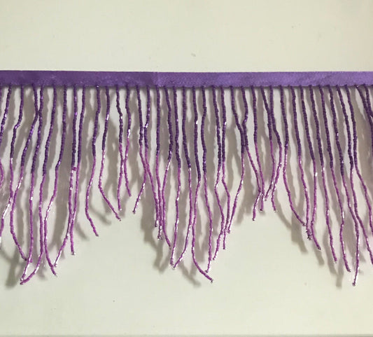 6.5/6" Dark Purple/Lilac Ombre Ombré CHEVRON Glass BUGLE Bead Beaded Fringe Lamp Costume Trim Variegated