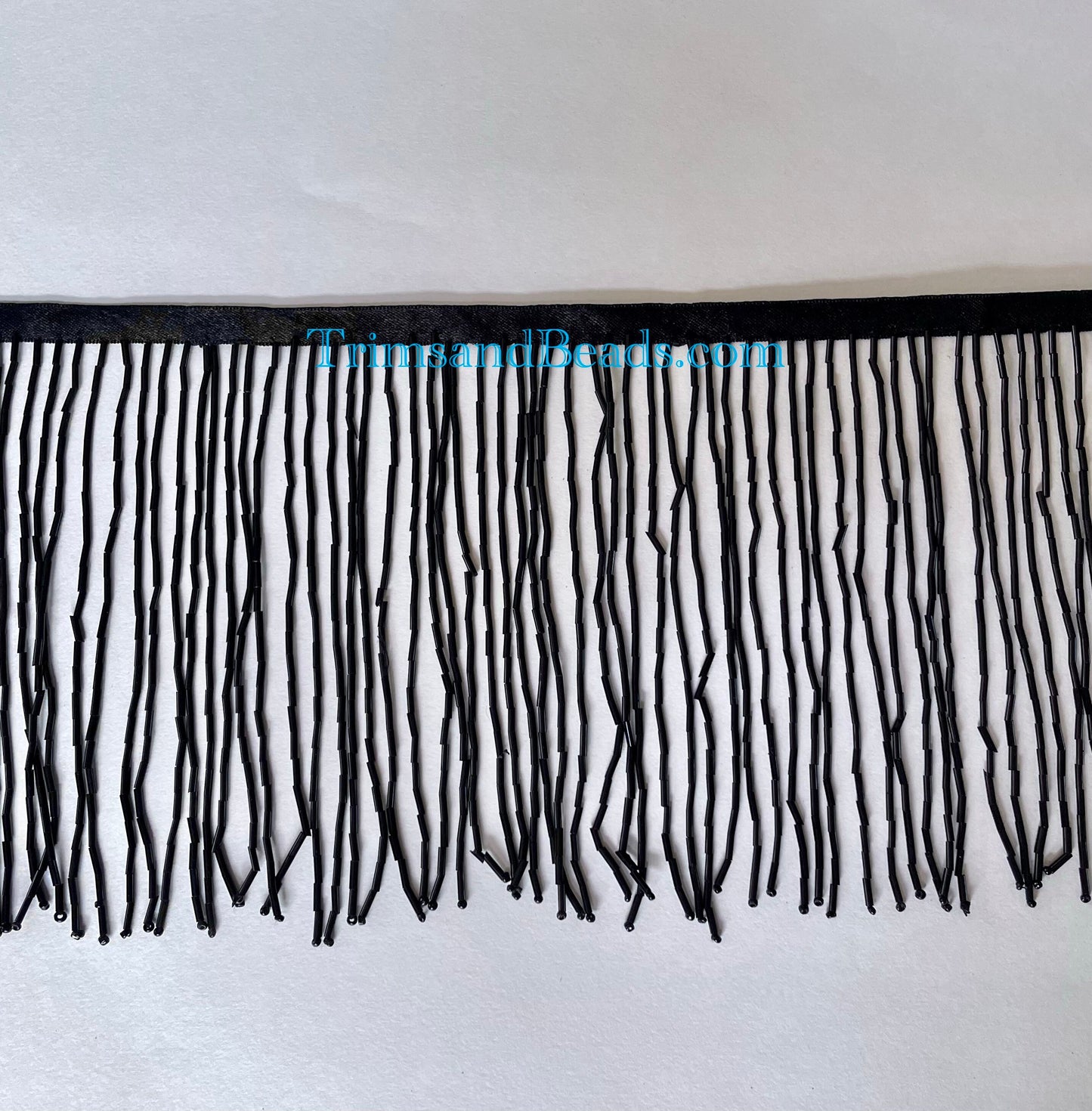 On Sale-By the Yard-6" BLACK Glass BUGLE TUBE Bead Beaded Fringe Lamp Costume Trim Choose Length