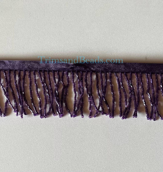 2/2.5" PURPLE Glass BUGLE Bead Beaded Fringe Lamp Costume Trim