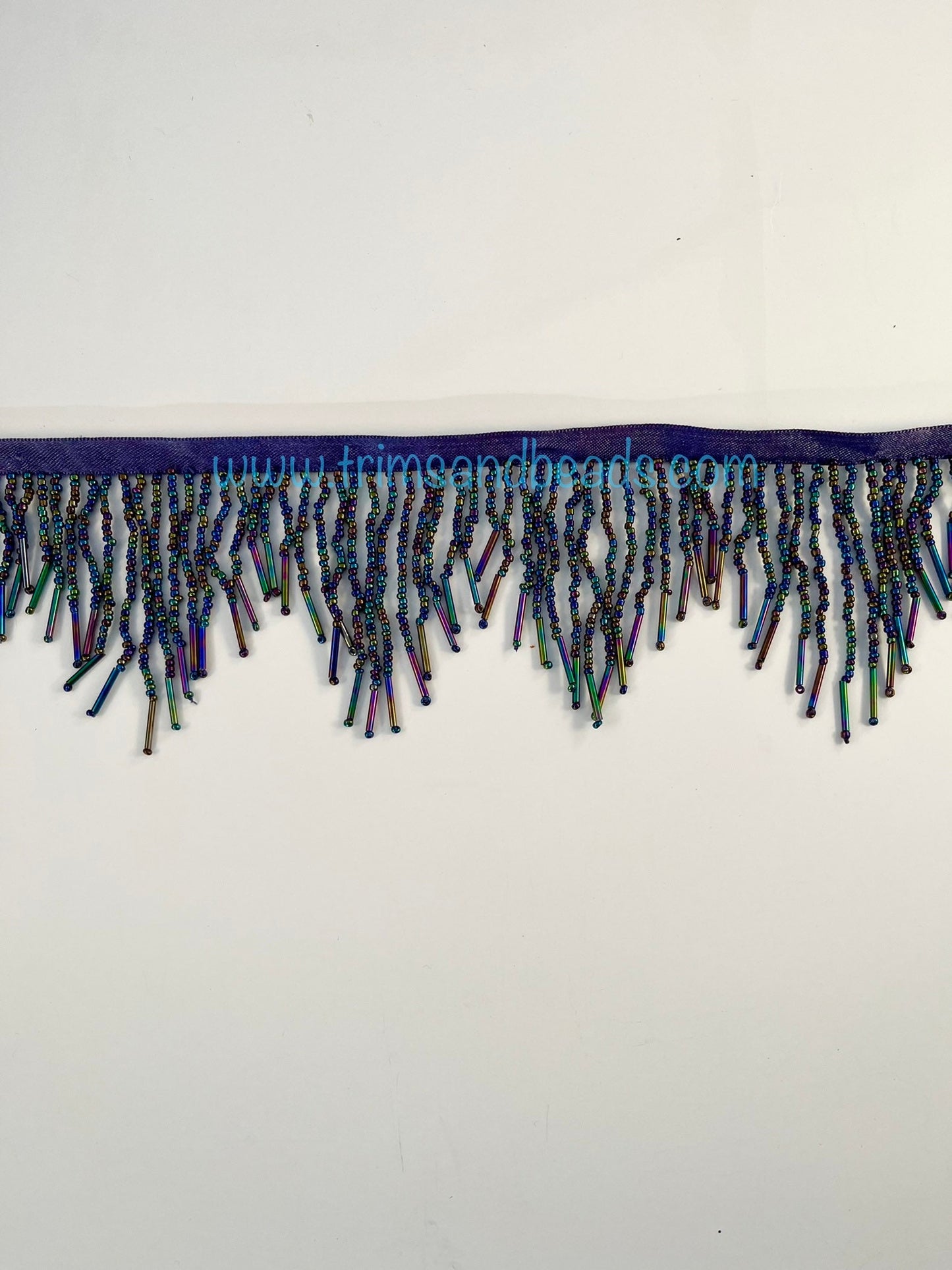 3" Black AB Glass SEED Bead CHEVRON with Tube Bugle Ends Beaded Fringe Trim Variegated