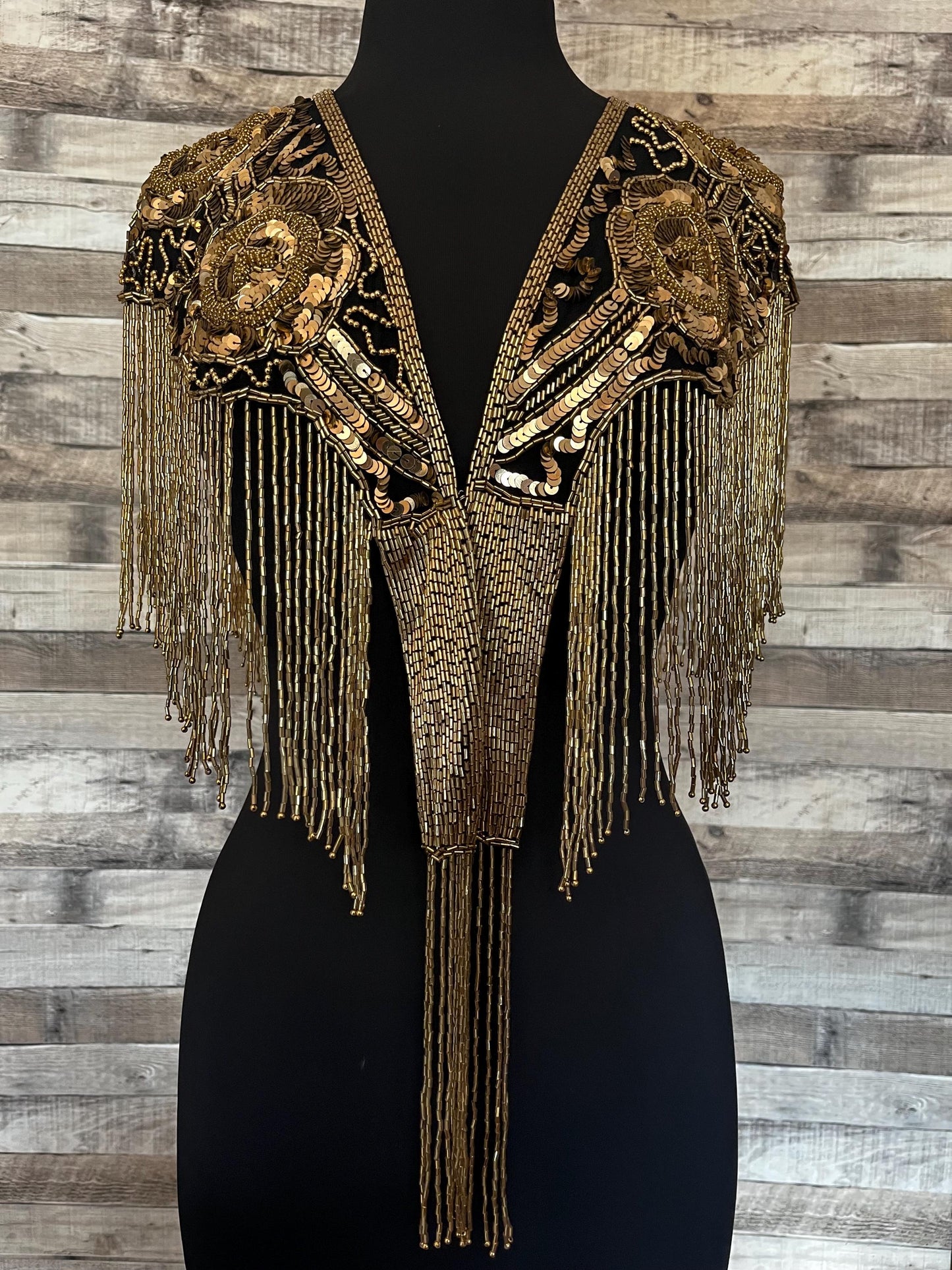 GOLD/BLACK Sequin Glass Rose Beaded & Sequin Lace Collar Shoulder Shrug Shawl Applique Wrap Rodeo Western